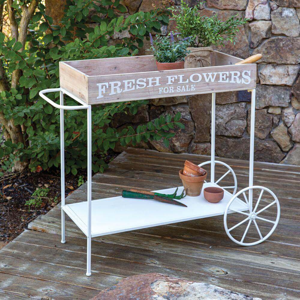 Farmhouse Fresh Flowers Rolling Cart