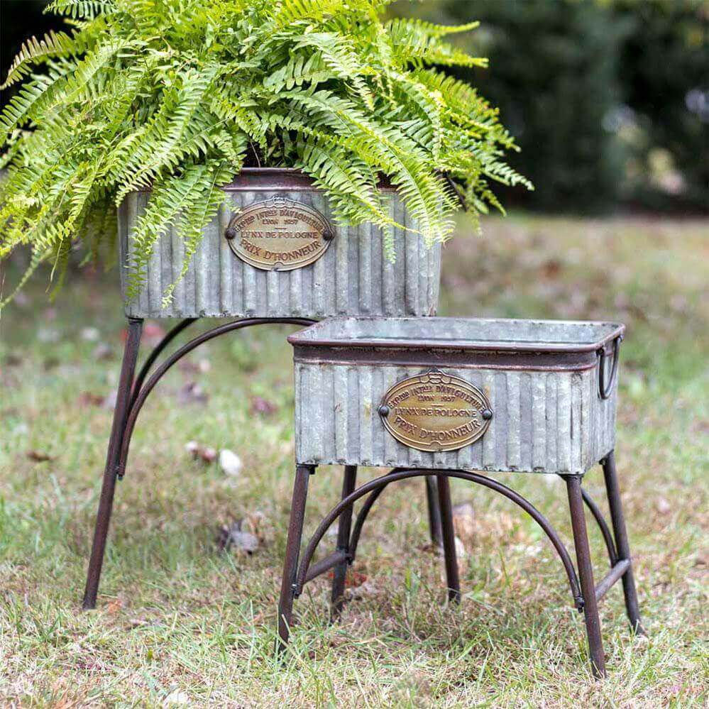 Farmhouse Galvanized Metal Planters with Stands (Set of 2)