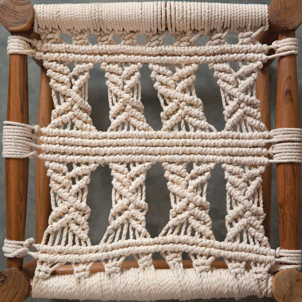 Farmhouse Handmade Macramé Wooden Footstool