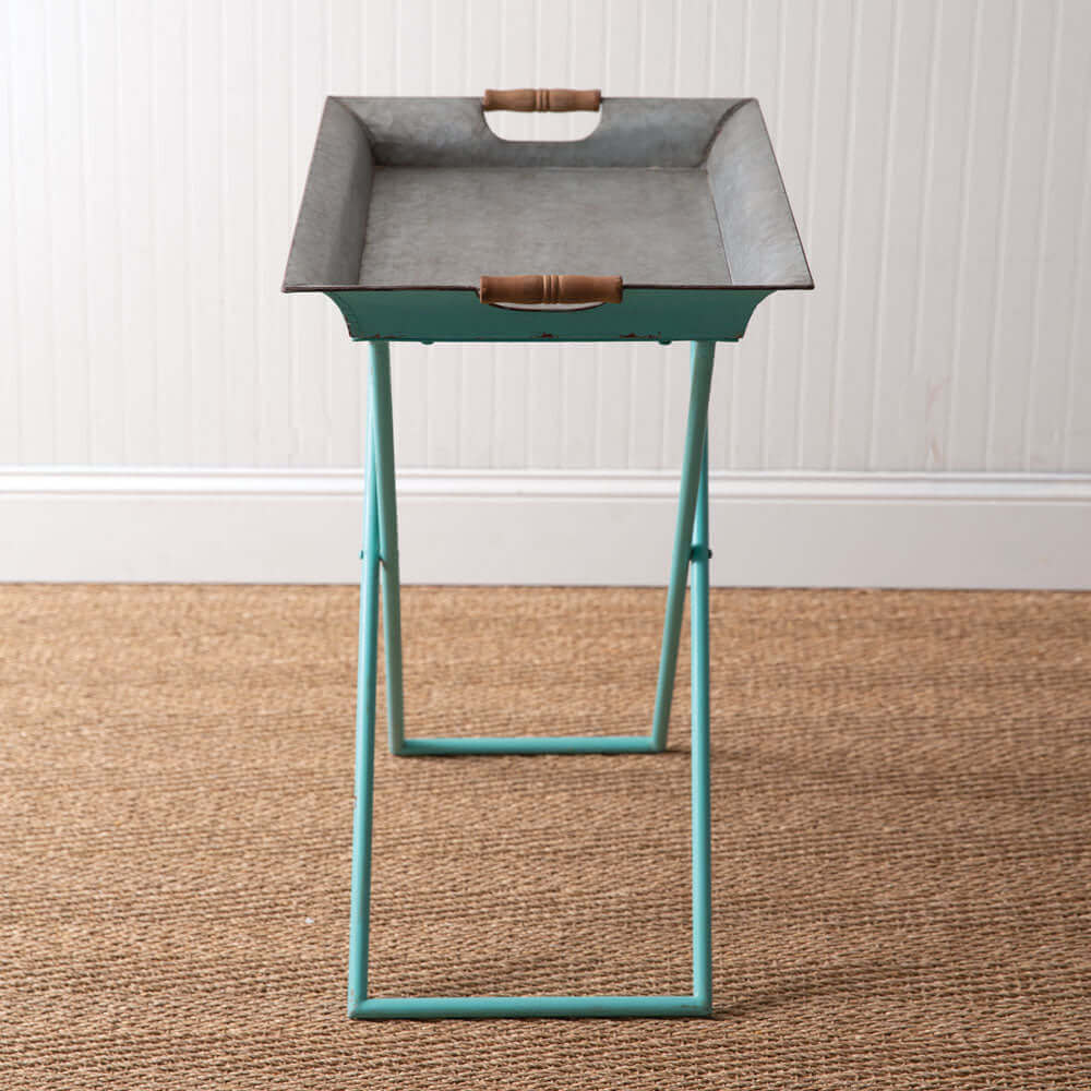 Farmhouse Metal Folding Tray Table in Turquoise