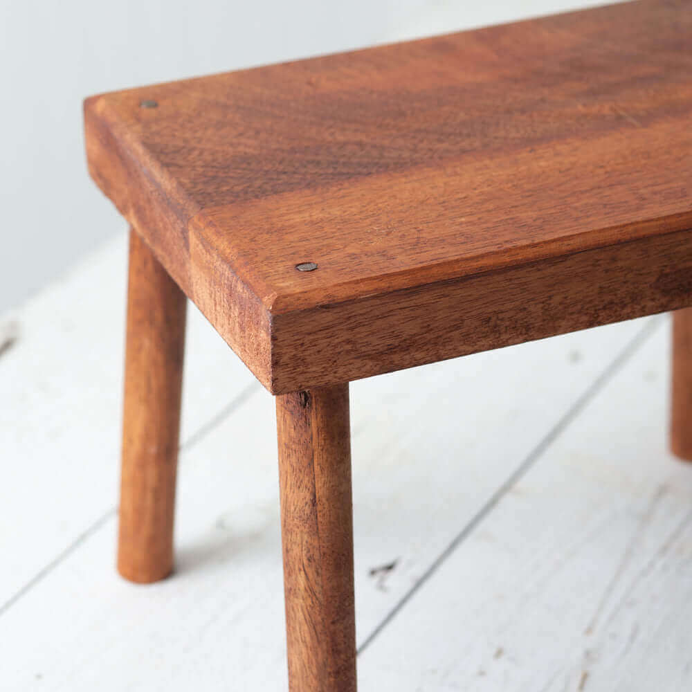 Farmhouse Polished Wooden Rustic Footstool