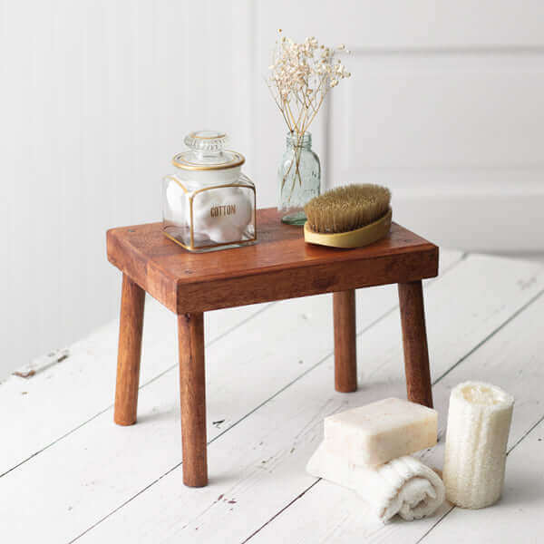 Farmhouse Polished Wooden Rustic Footstool