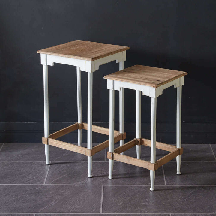 Farmhouse Side Tables with Distressed White Finish (Set of 2)