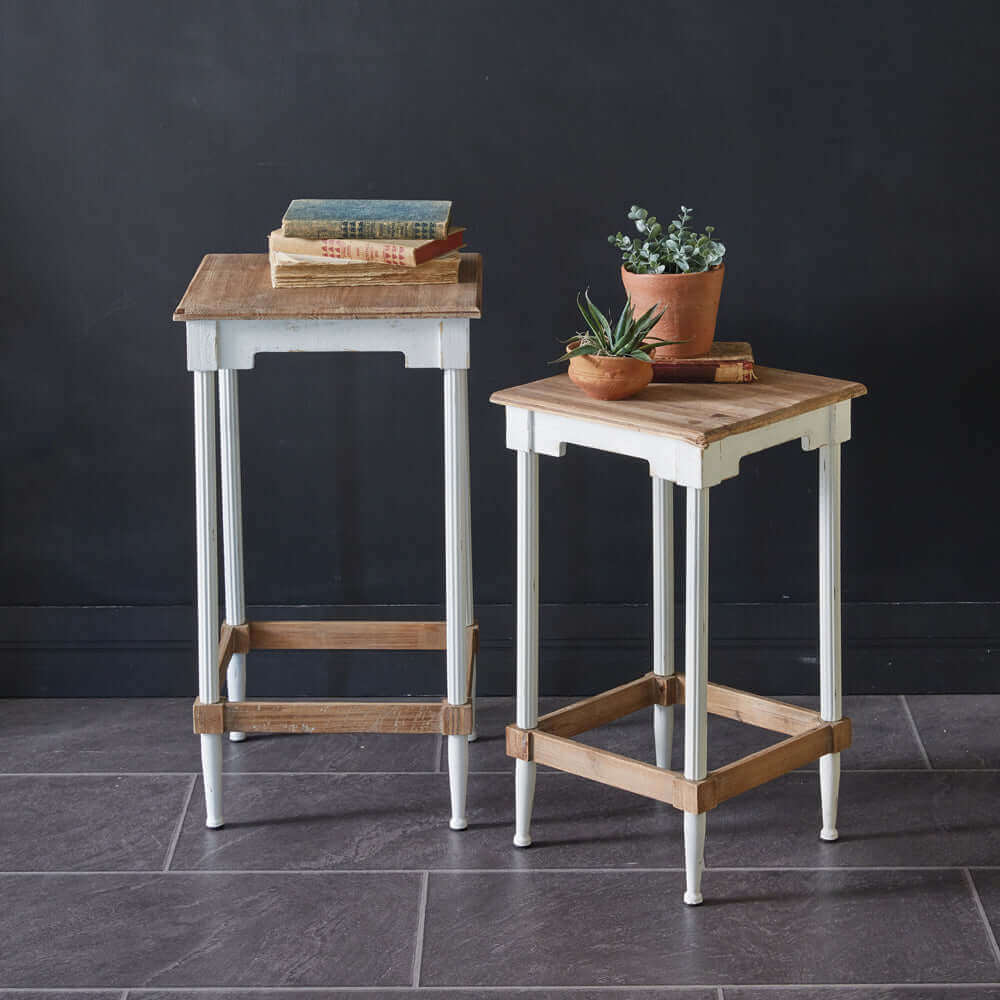 Farmhouse Side Tables with Distressed White Finish (Set of 2)