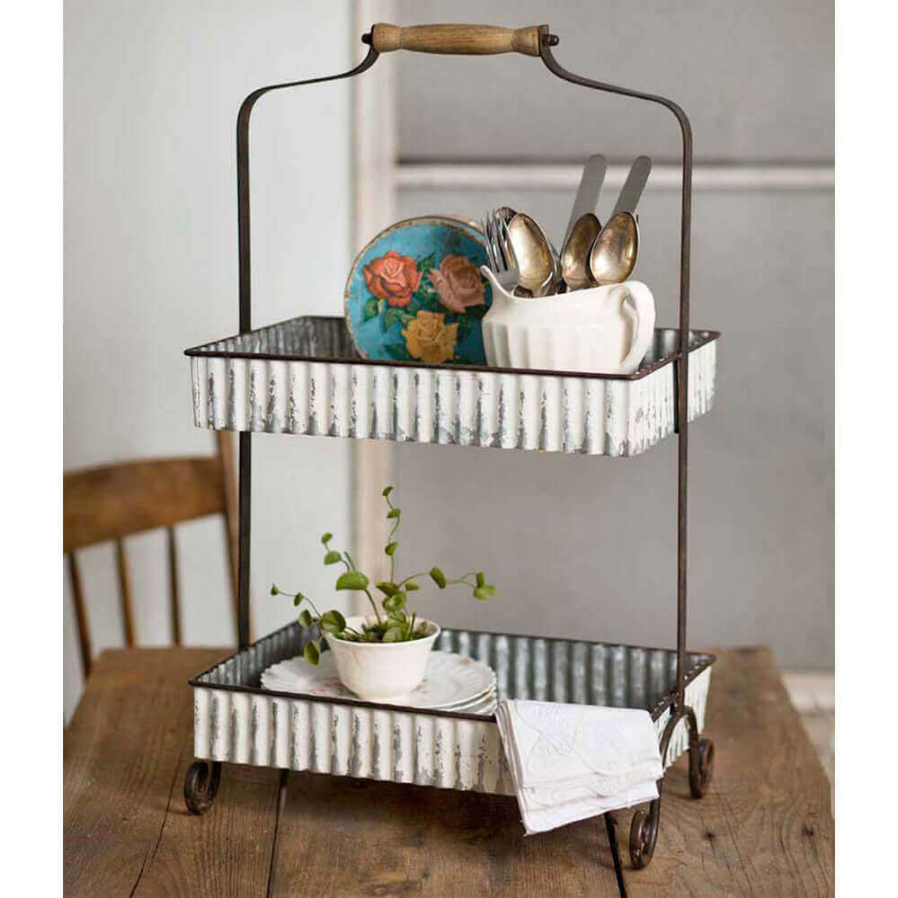 Farmhouse Two-Tier Tabletop Caddy in Distressed White