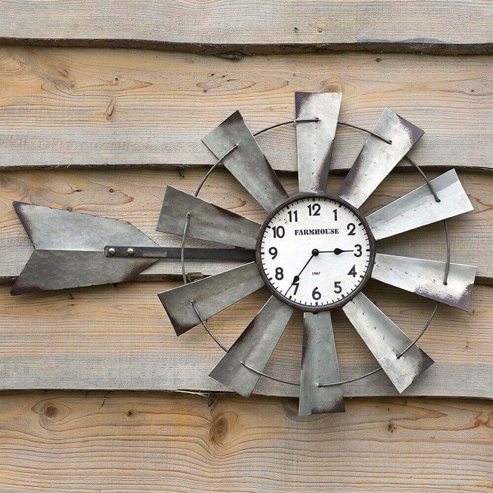 Farmhouse Windmill Wall Clock with Weather Vane