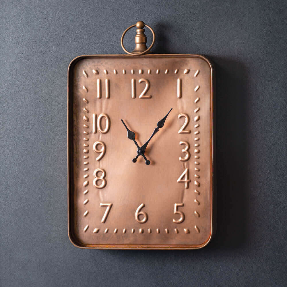 Faux Copper Rectangular Wall Clock with Embossed Numbers