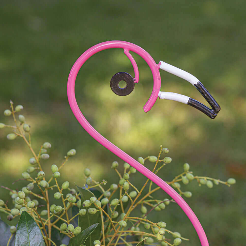 Flamingo Garden Stake with Handmade Terra Cotta Pot