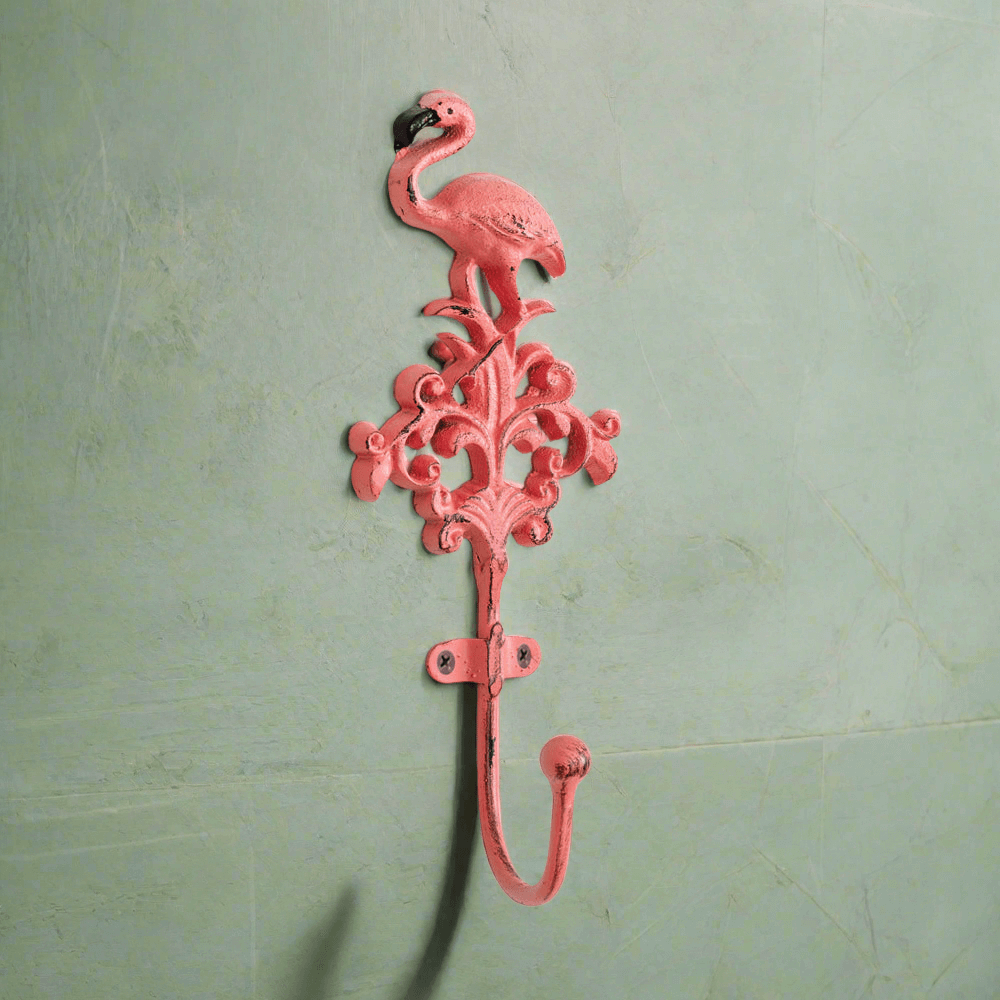 Flamingo Wall Hooks in Pink Cast Iron (Set of 4)