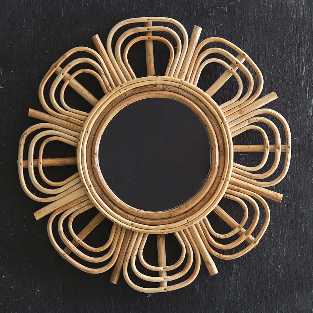 Flower Shaped Boho Rattan Wall Mirror