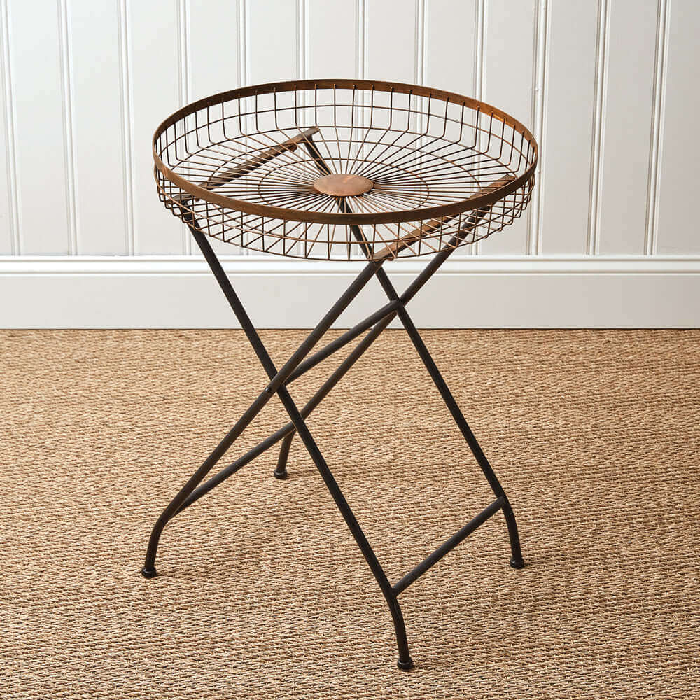 Folding Round Basket Table in Copper Finish