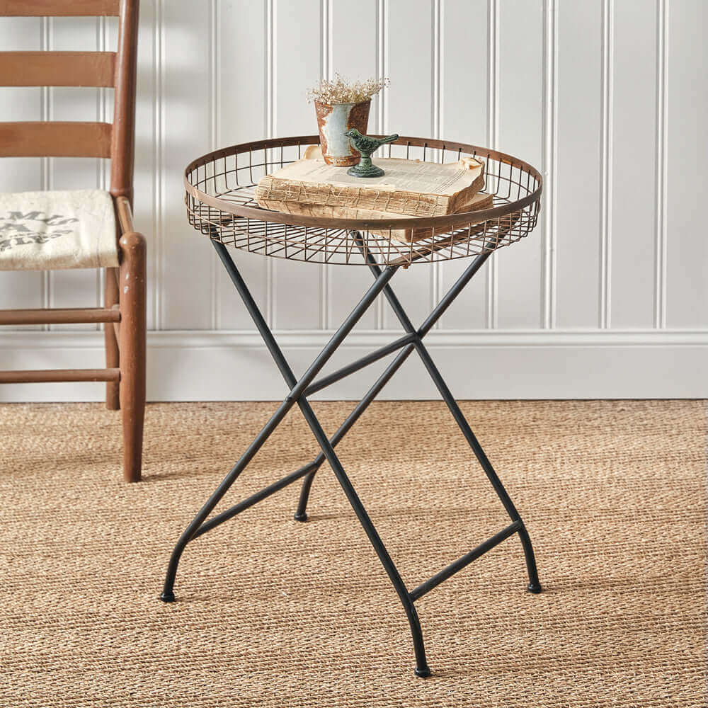 Folding Round Basket Table in Copper Finish