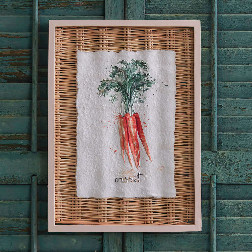 Framed Carrot Art on Wicker Wall Décor