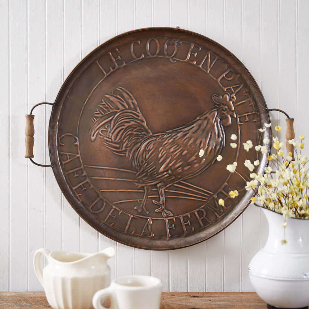 French Country Copper Rooster Tray Wall Decor