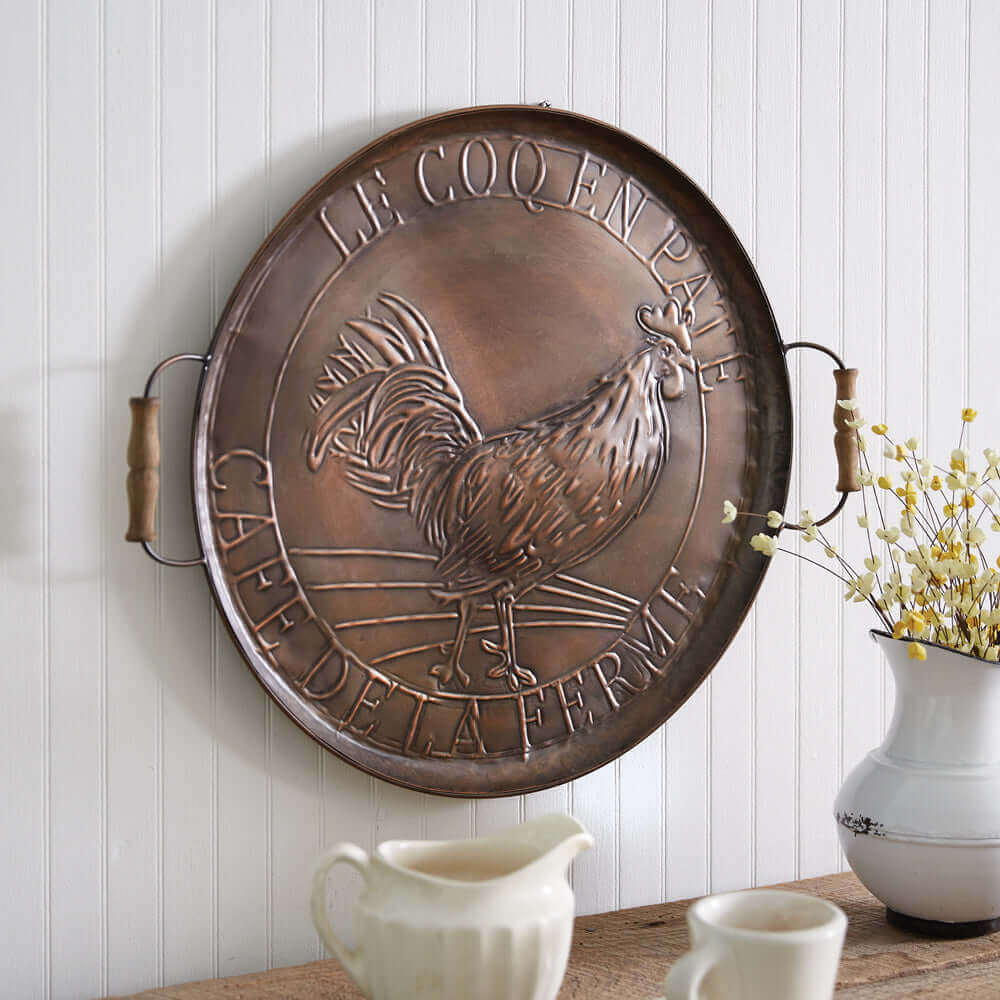 French Country Copper Rooster Tray Wall Decor