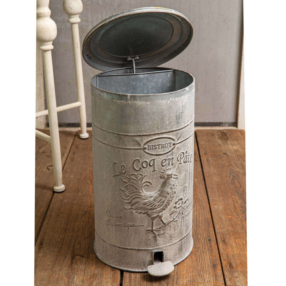 French Country Rustic Rooster Trash Can with Foot Pedal