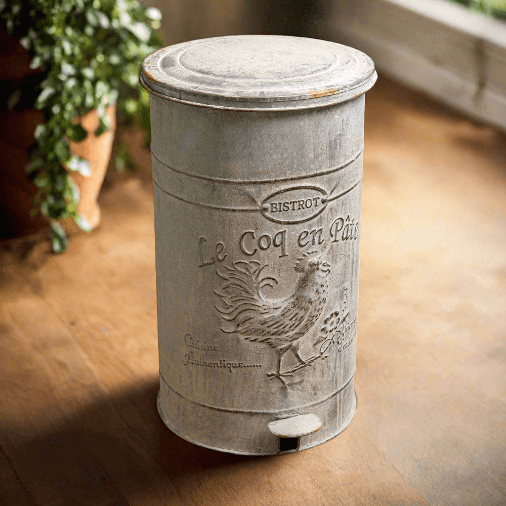 French Country Rustic Rooster Trash Can with Foot Pedal