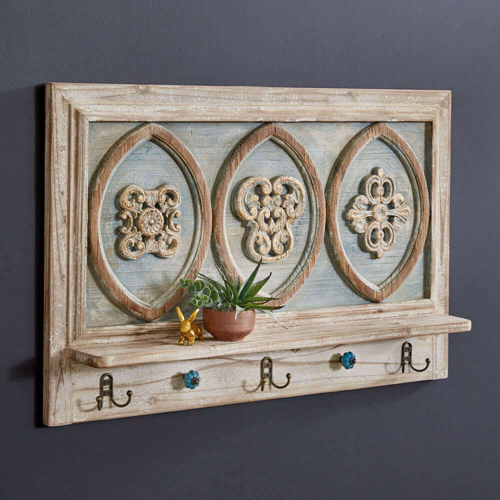 French Provincial Wall Shelf with Hooks