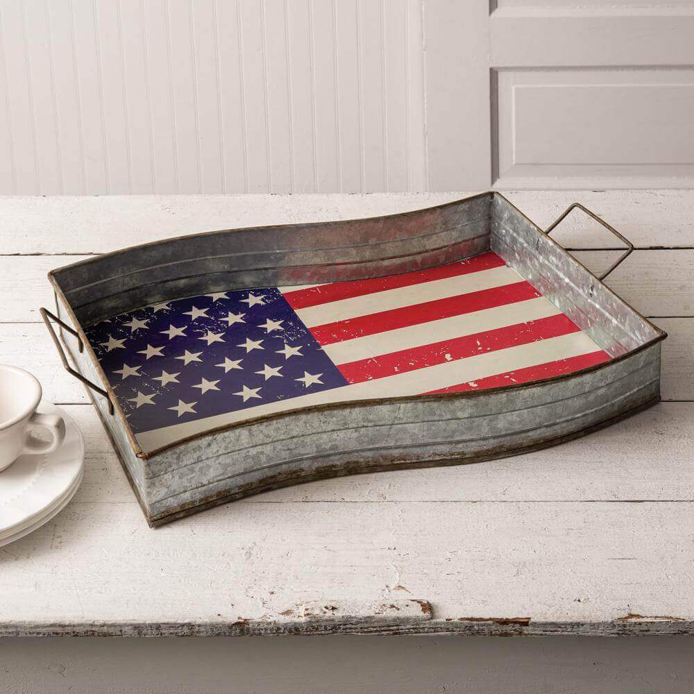 Galvanized American Flag Serving Tray