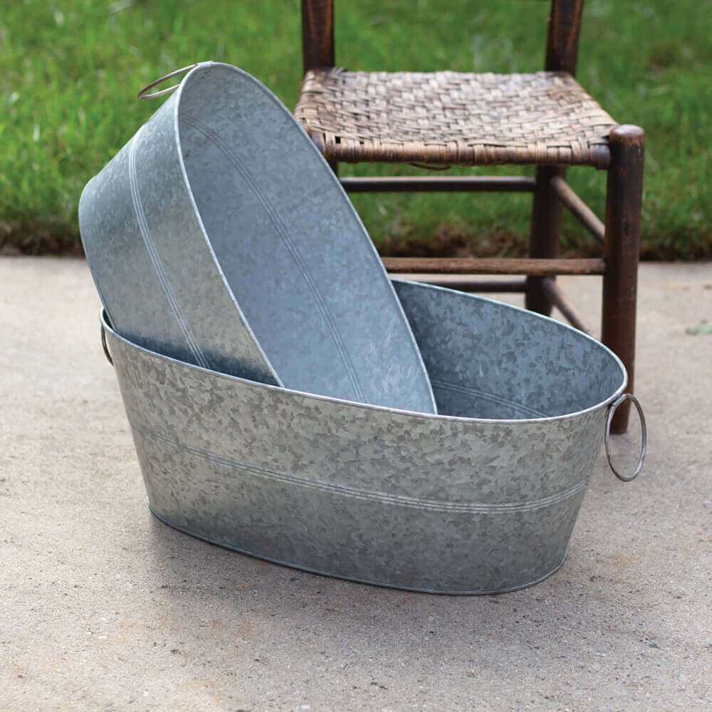 Galvanized Metal Washtub Buckets in Metal (Set of 2)