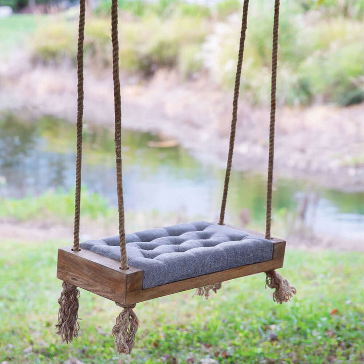 Garden Swing Seat with Padded Cushion and Rope