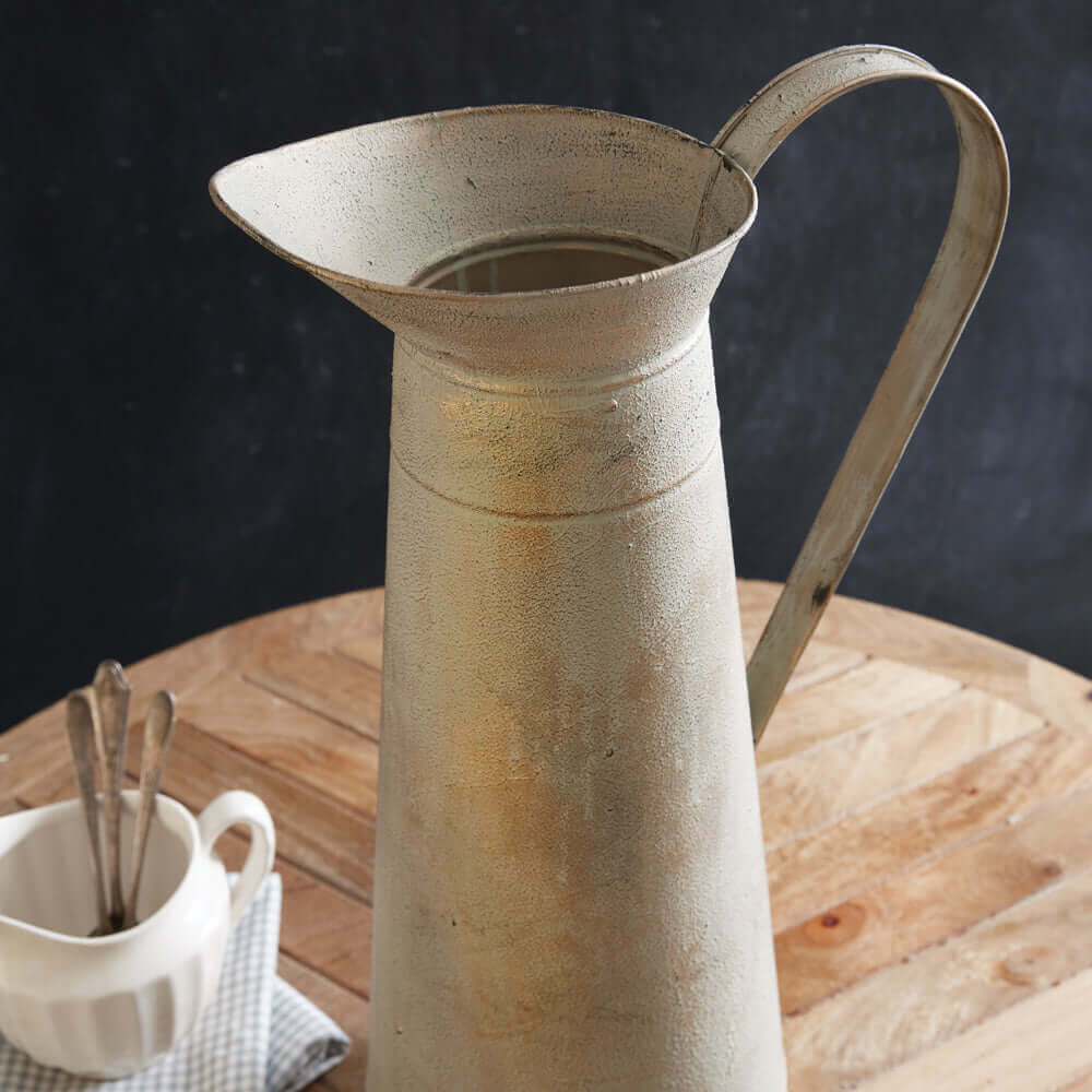 Gilded Farmhouse Pitcher Vase in Weathered Metal