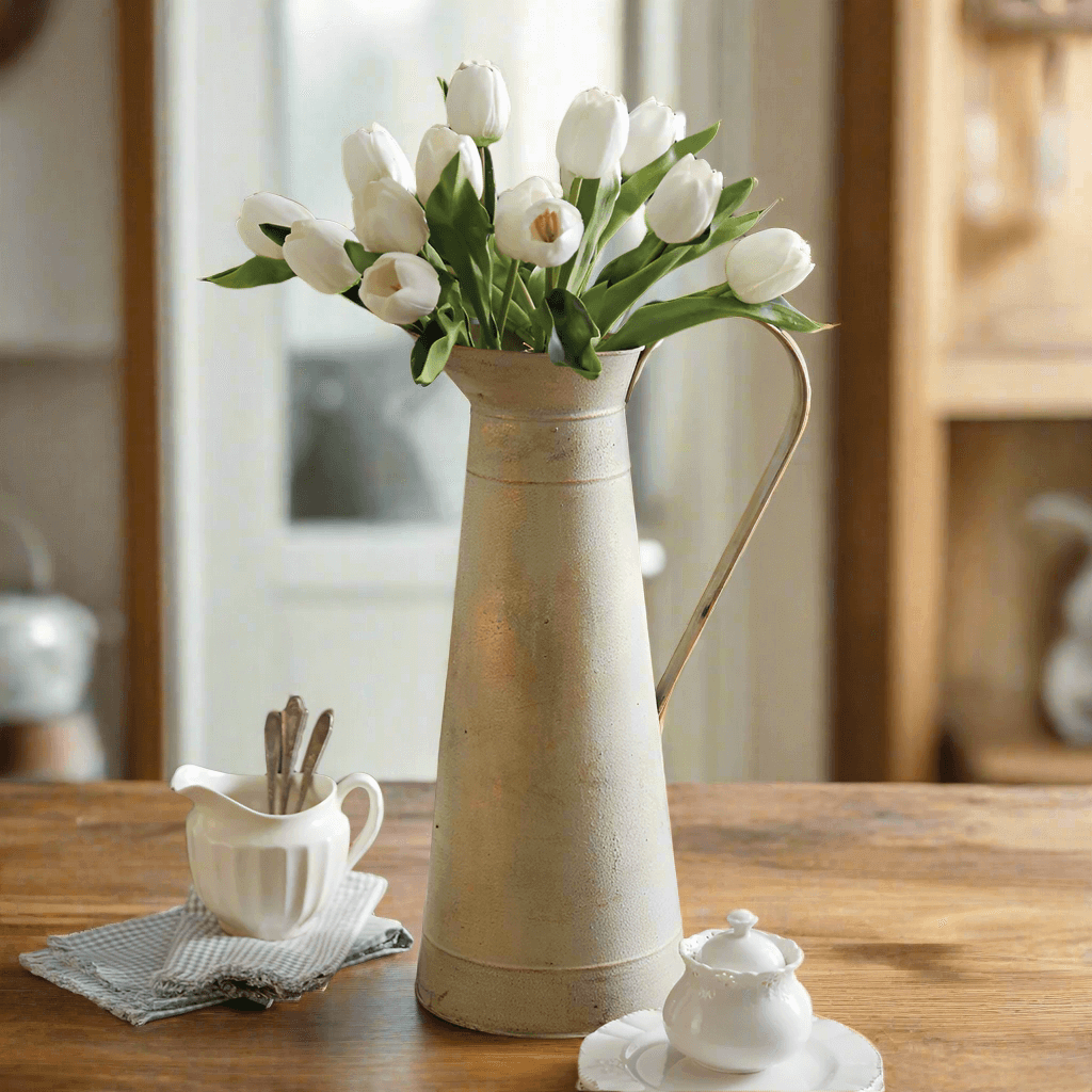 Gilded Farmhouse Pitcher Vase in Weathered Metal