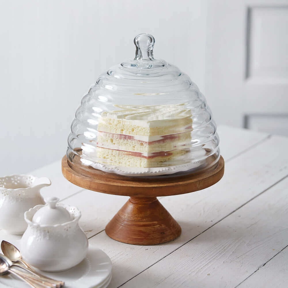 Glass Beehive Kitchen Cloche with Wood Stand