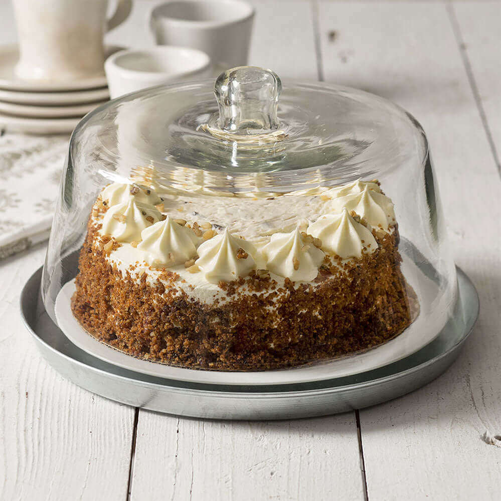 Glass Dessert Cloche with Metal Tray