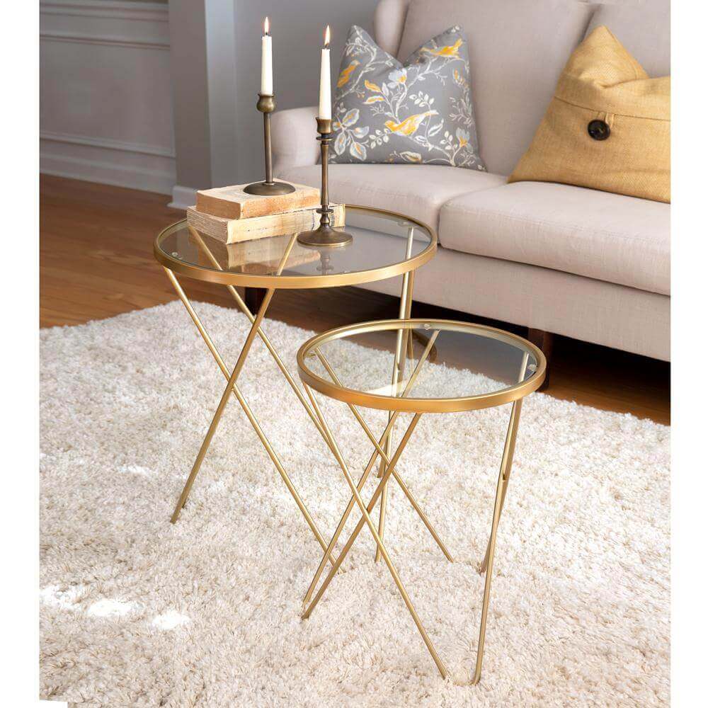 Gold Side Tables with Glass Top (Set of 2)