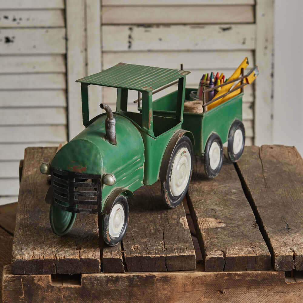 Green Farm Tractor with Trailer Organizer