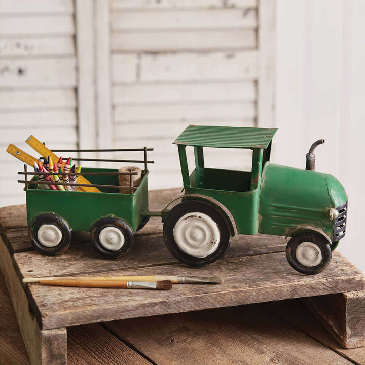 Green Farm Tractor with Trailer Organizer