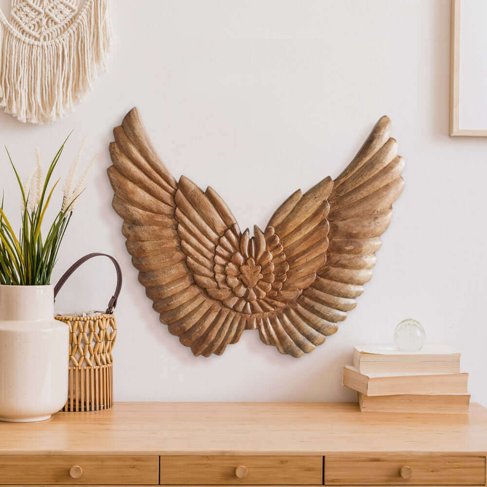 Hand Carved Angel Wings Wall Décor