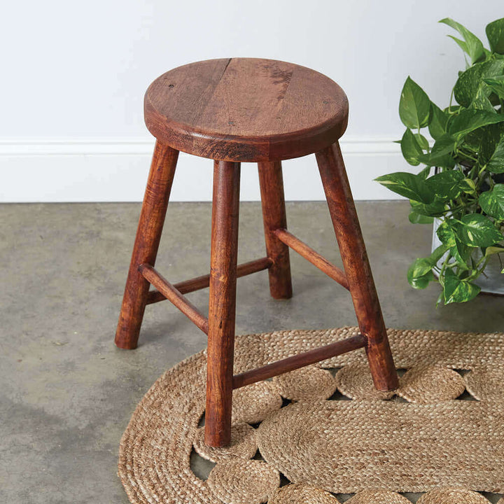 Handcrafted Round Polished Wooden Stool