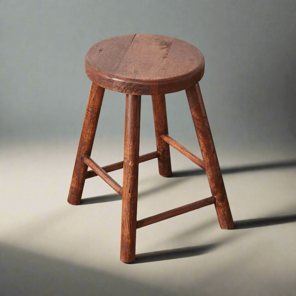 Handcrafted Round Polished Wooden Stool