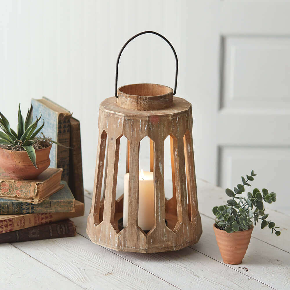 Handmade Candle Lantern in Distressed Wood