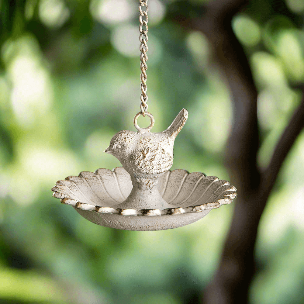 Hanging Garden Bird Feeder in White Cast Iron (Set of 2)