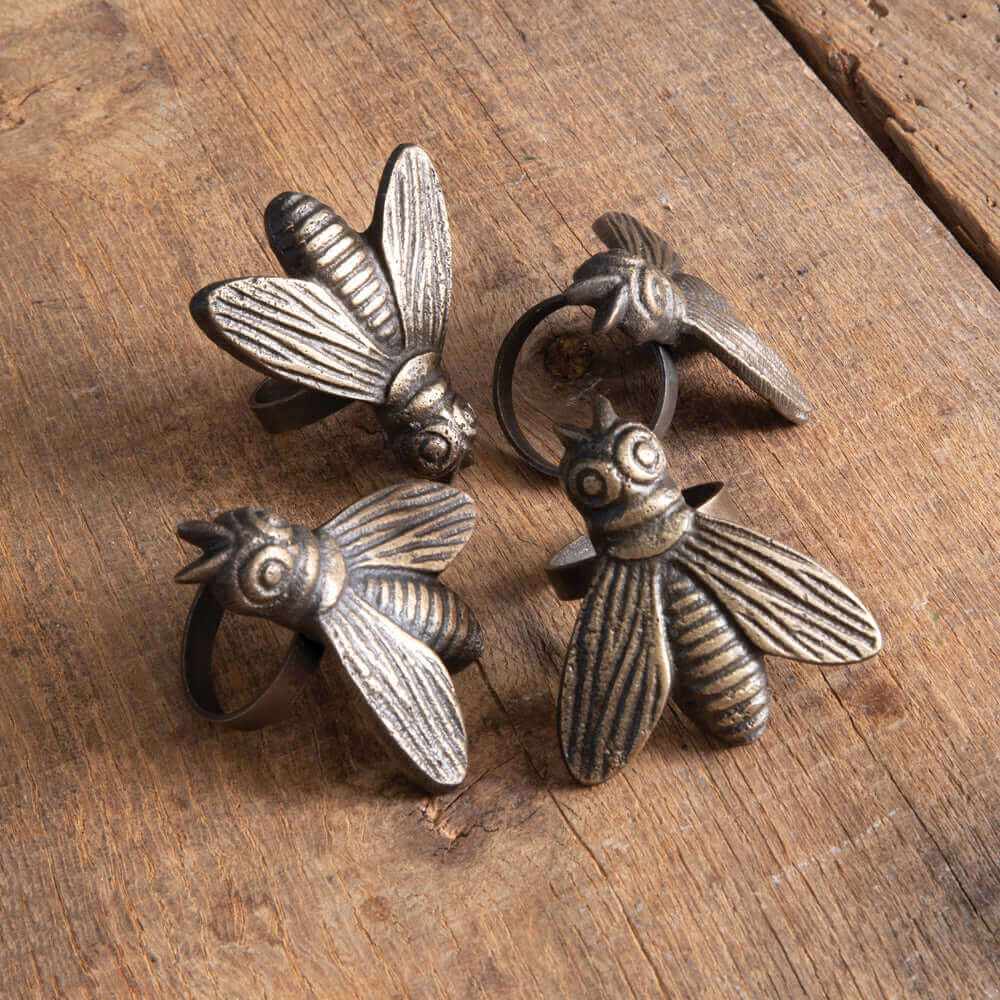 Honeybee Napkin Rings in Antique Brass (Set of 4)