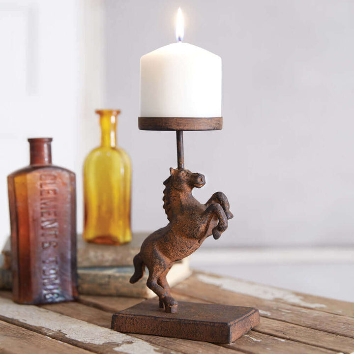 Horse Candle Holder in Rustic Cast Iron