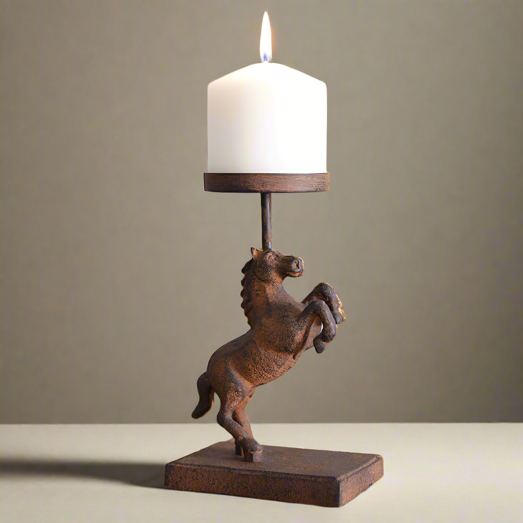 Horse Candle Holder in Rustic Cast Iron