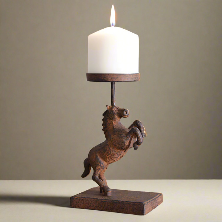 Horse Candle Holder in Rustic Cast Iron