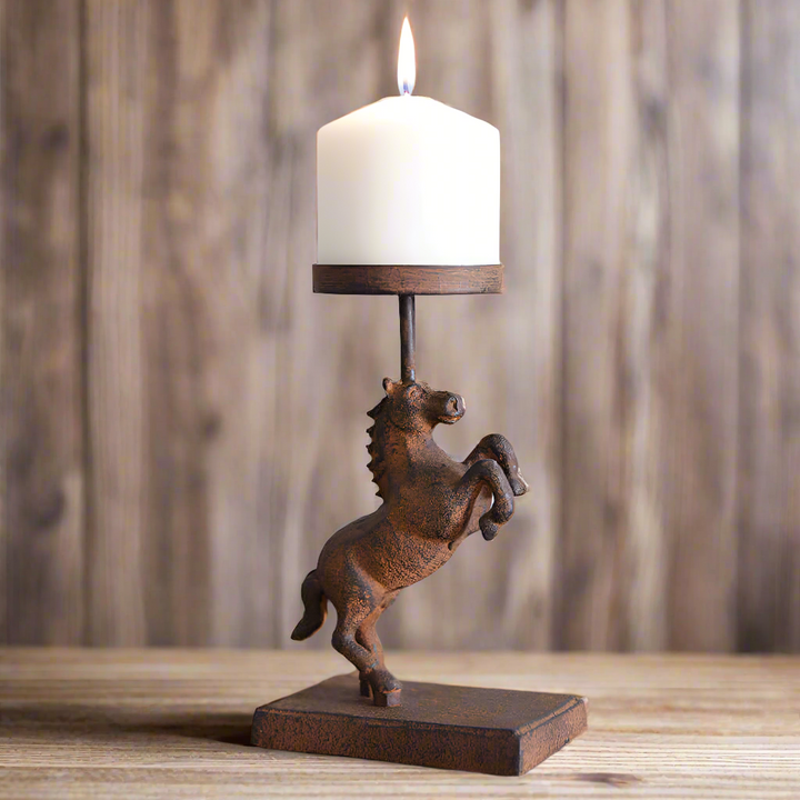 Horse Candle Holder in Rustic Cast Iron