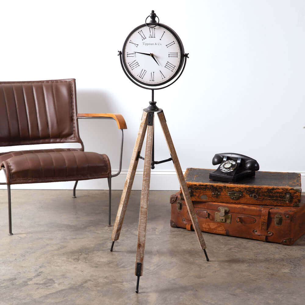 Industrial Antique Tripod Floor Clock