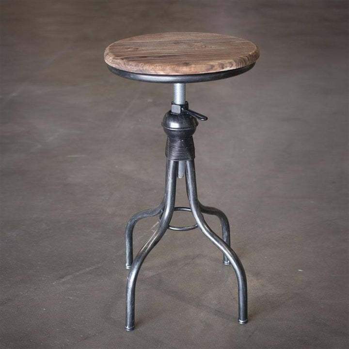 Industrial Swivel Bar Stool with Adjustable Wooden Seat