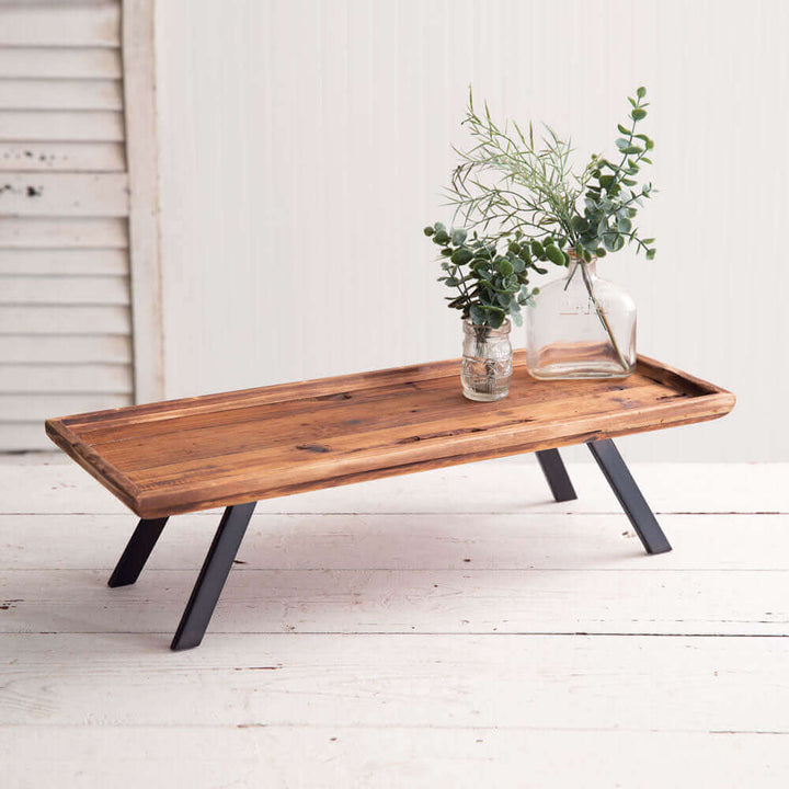 Industrial Tray in Aged Wood on Metal Legs