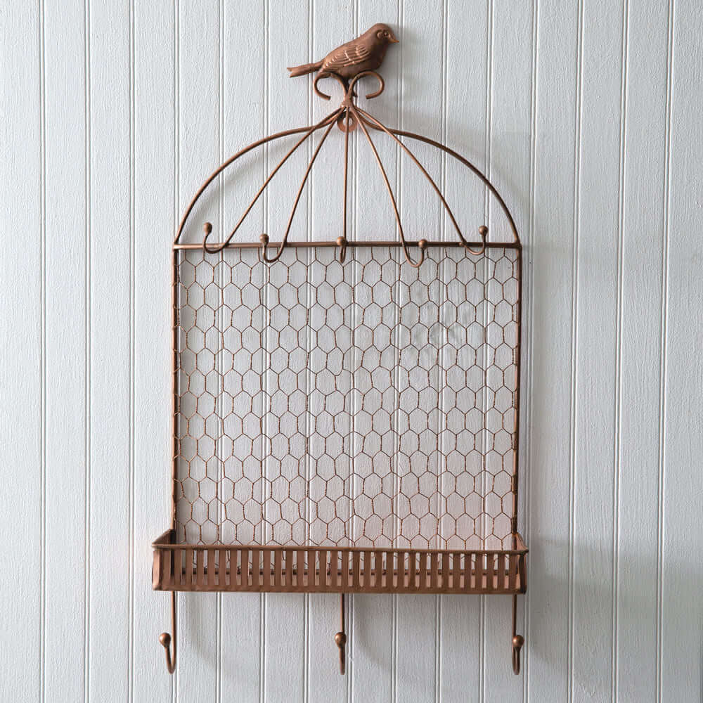 Jewelry Wall Organizer with Hooks in Country Copper