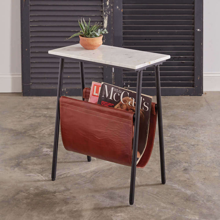 Marble Side Table with Leather Sling