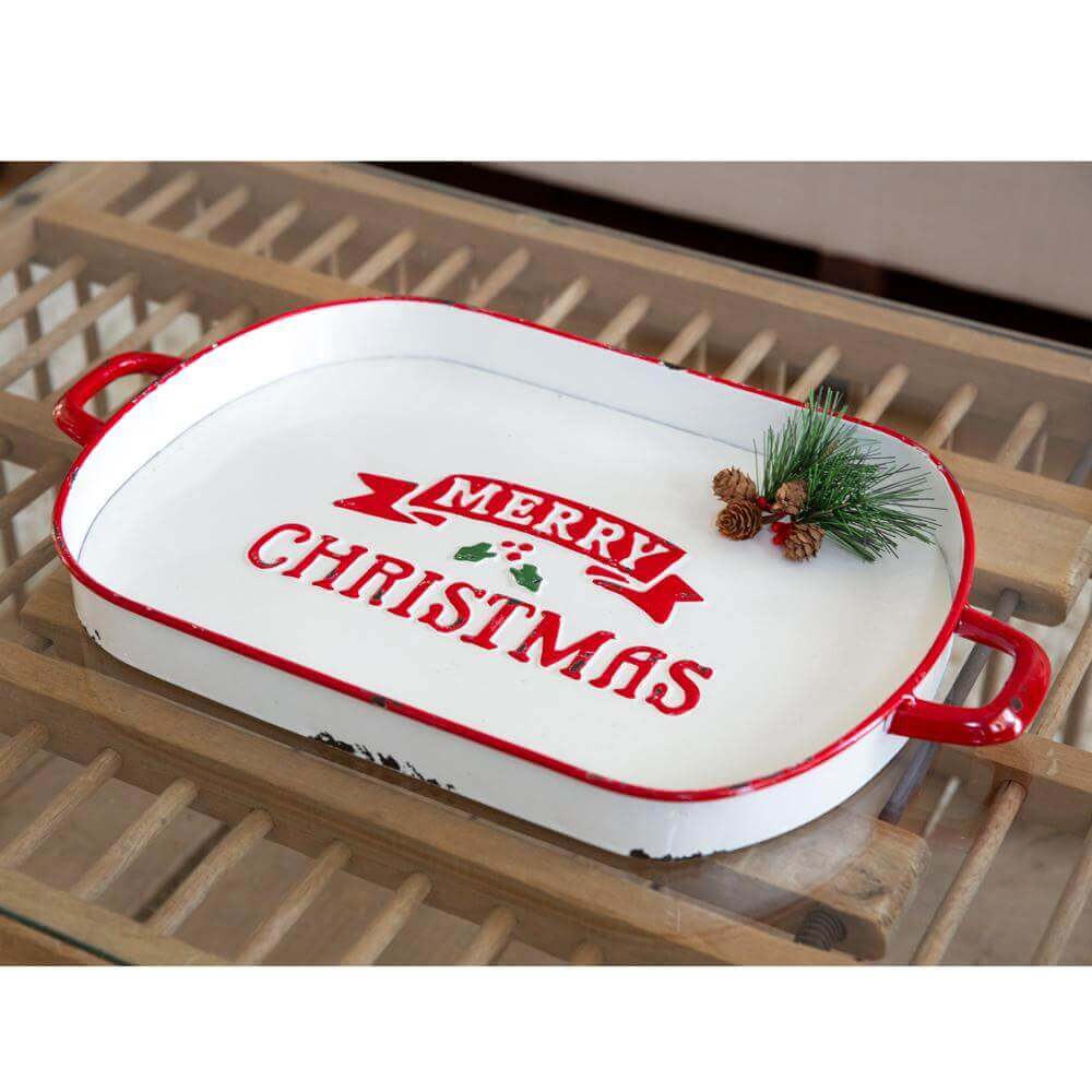 Merry Christmas Vintage Inspired Metal Serving Tray