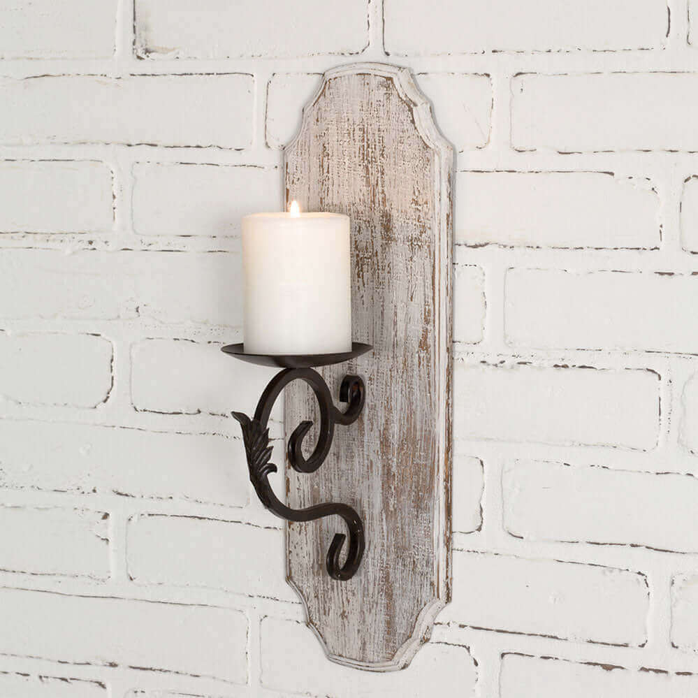 Metal Candle Sconce on Distressed Wood