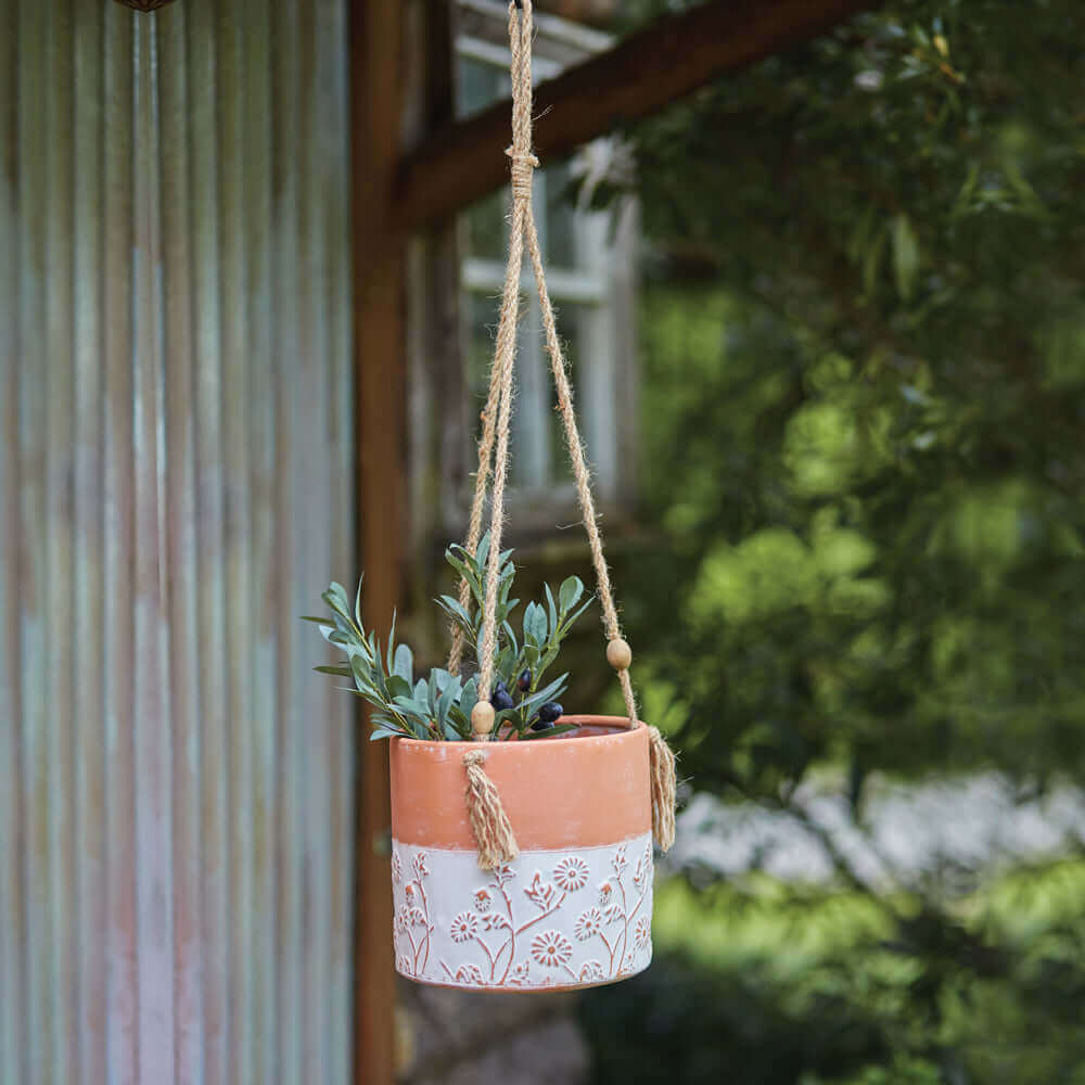 Metal Floral Hanging Planter with Jute Rope